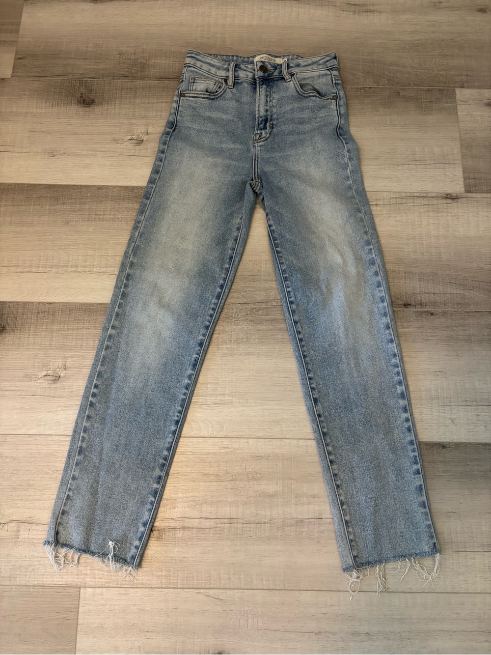 Hidden Jeans High Rise Straight Leg Jeans Light Wash Raw Hem Size 24